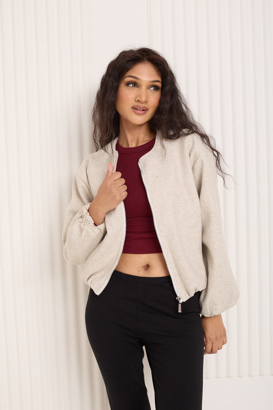 Soft touch bomber jacket in Beige