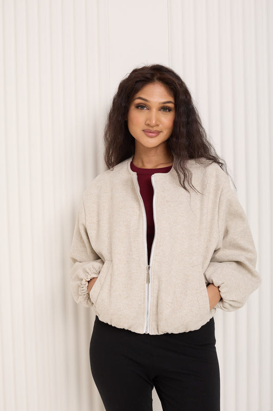 Soft touch bomber jacket in Beige