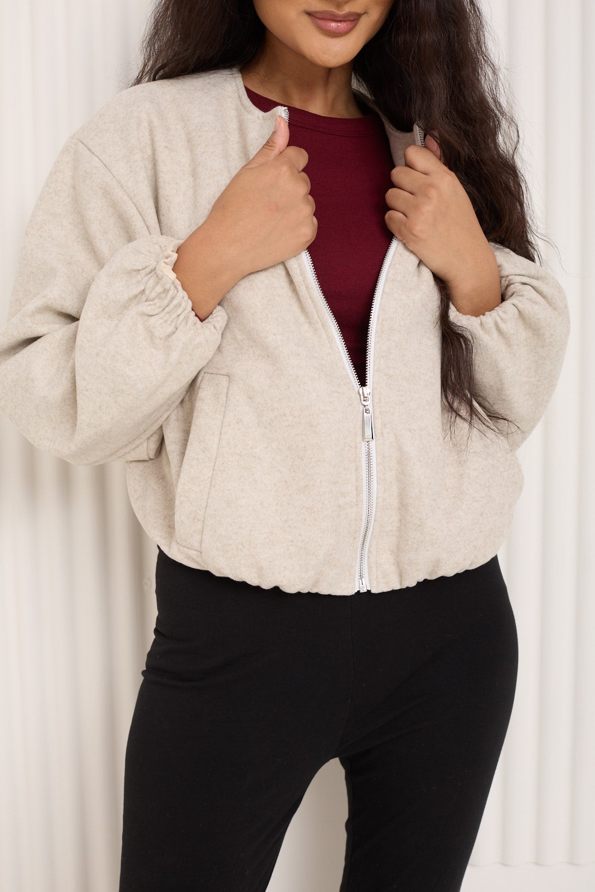 Soft touch bomber jacket in Beige