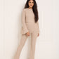 Ribbed flared co-ord in Beige