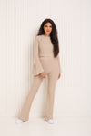 Ribbed flared co-ord in Beige