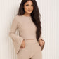 Ribbed flared co-ord in Beige
