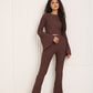 Ribbed flared co-ord in Choco