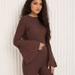 Ribbed flared co-ord in Choco