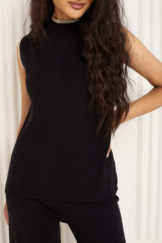 Soft touch vest co-ord in Black