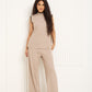 Soft touch vest co-ord in Beige