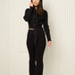 Ribbed hooded zip co-ord in Black