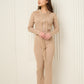 Ribbed hooded zip co-ord in Beige