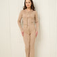 Ribbed hooded zip co-ord in Beige