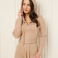Ribbed hooded zip co-ord in Beige