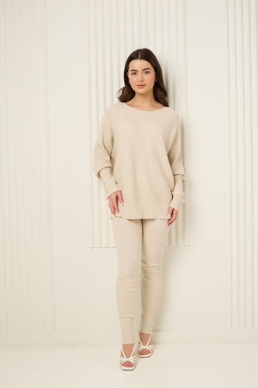 Ribbed textured co-ord in Beige