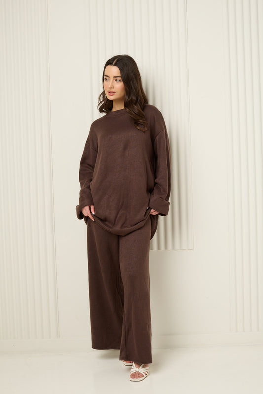 Soft knit oversize co-ord in Choco