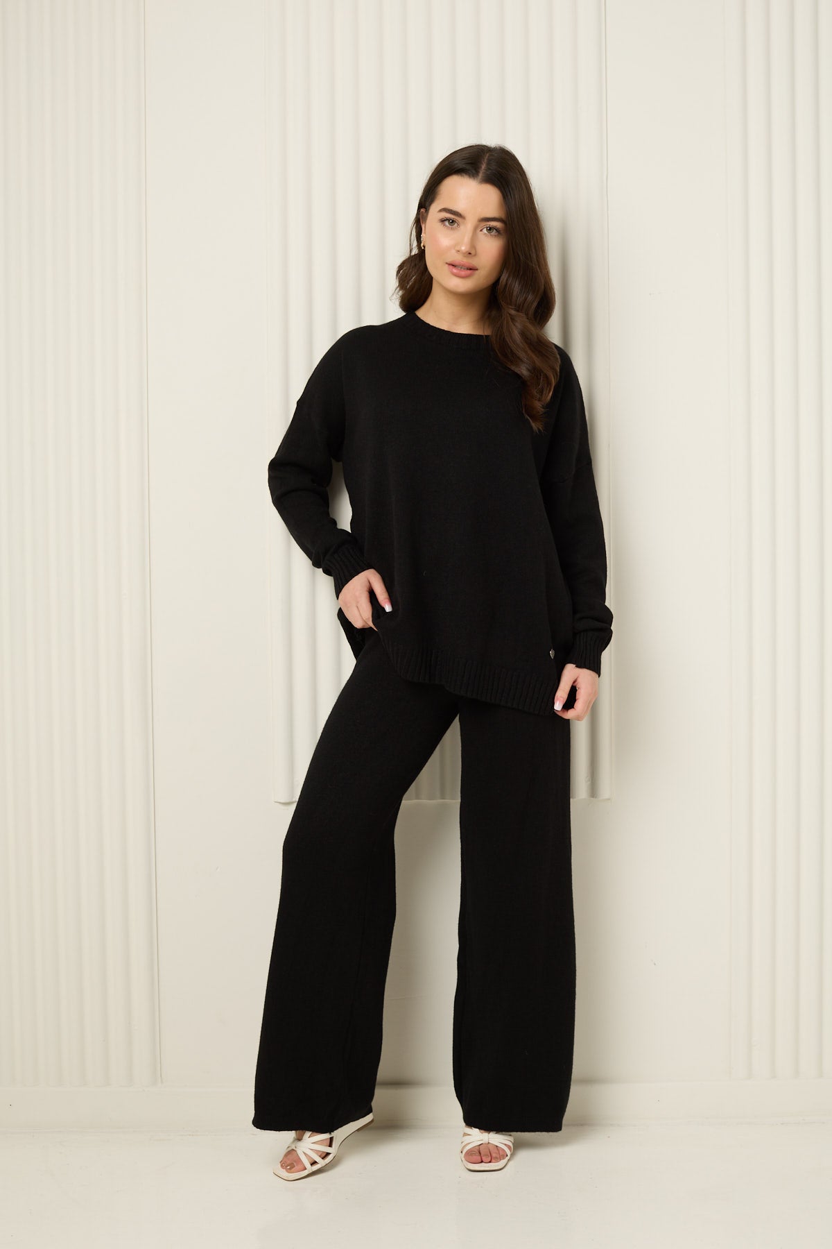 Heart detail soft knit co-ord in Black