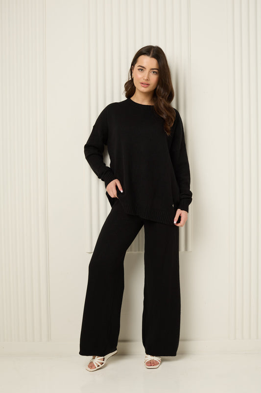 Heart detail soft knit co-ord in Black