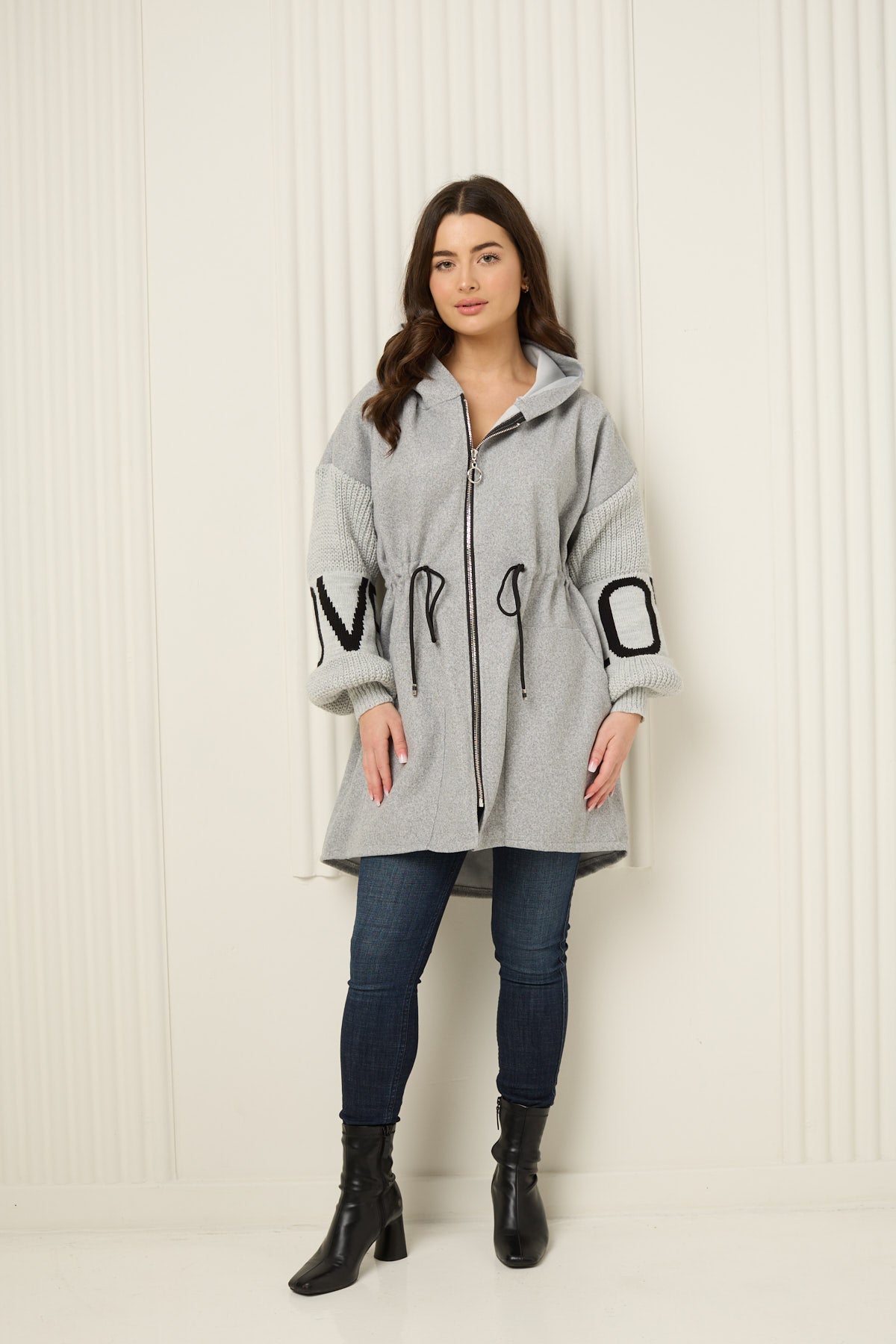 LOVE detailed parker jacket in Grey
