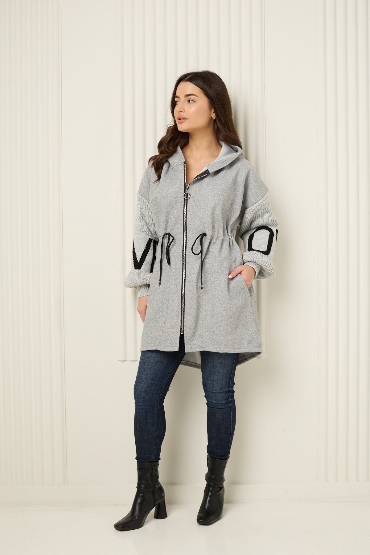 LOVE detailed parker jacket in Grey