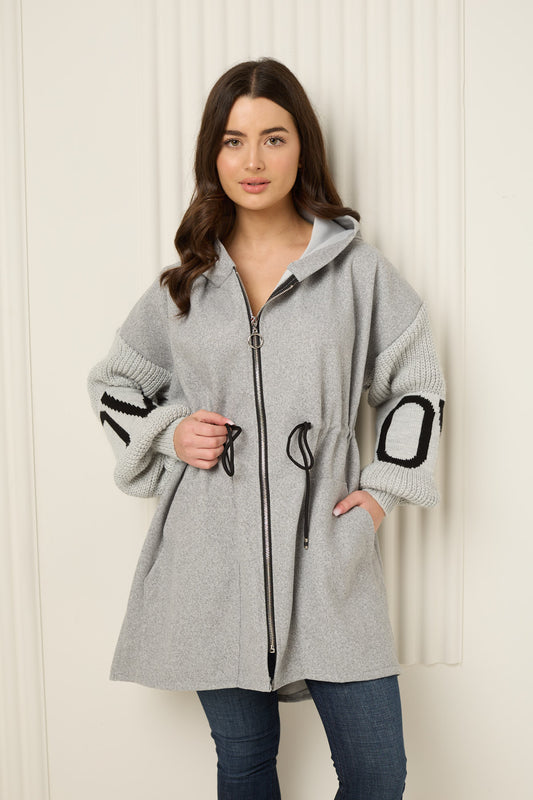 LOVE detailed parker jacket in Grey