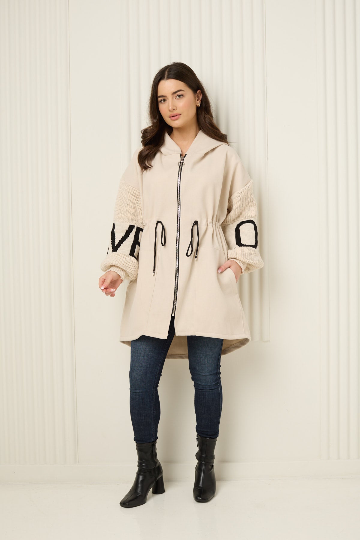 LOVE detailed parker jacket in Beige