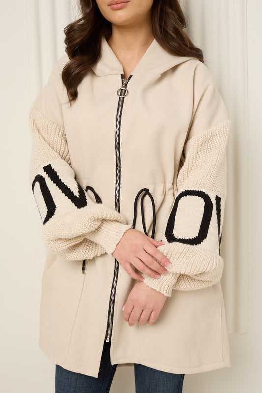 LOVE detailed parker jacket in Beige