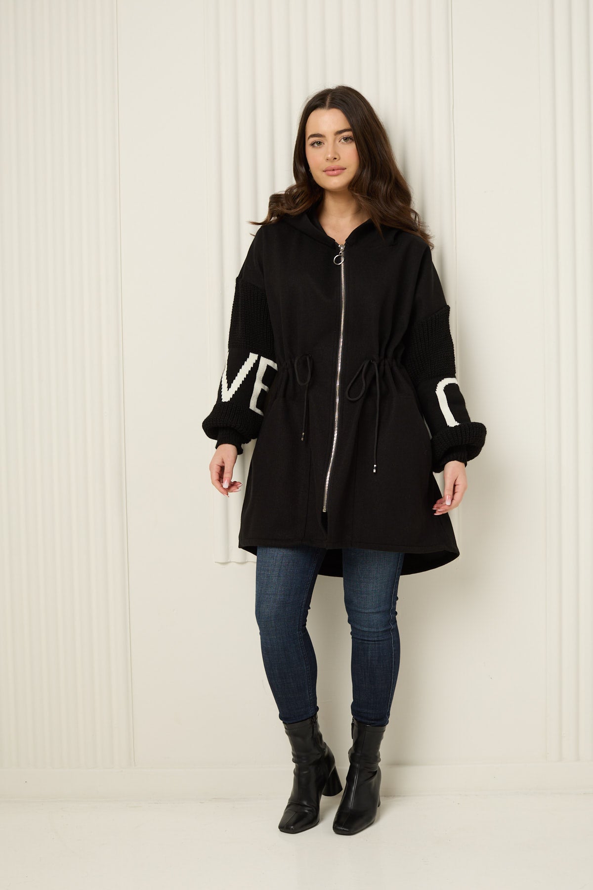 LOVE detailed parker jacket in Black