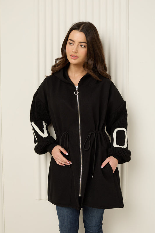 LOVE detailed parker jacket in Black