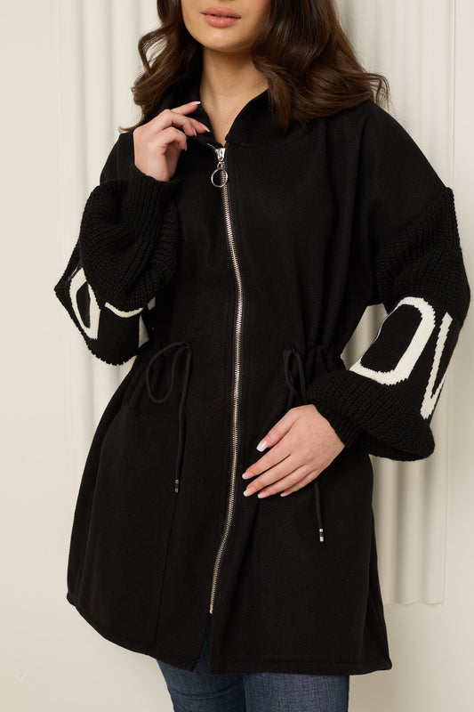 LOVE detailed parker jacket in Black