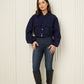 Front pocket detailed cropped jacket in Navy
