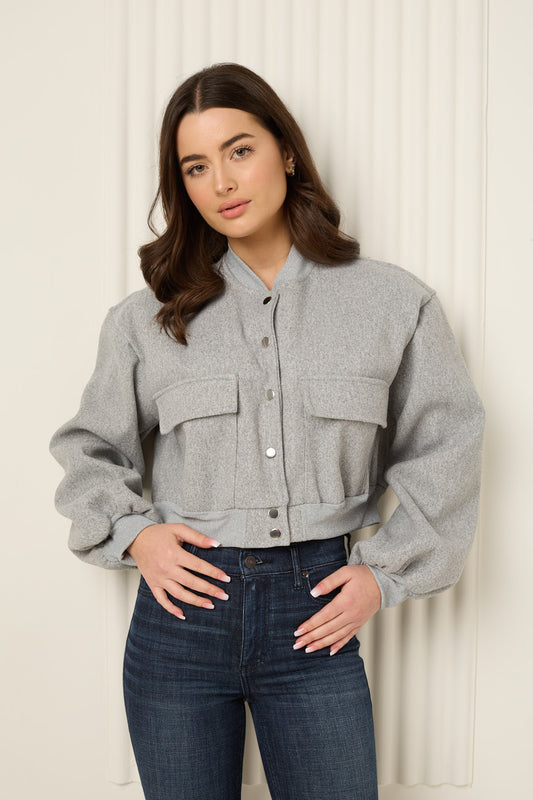 Front pocket detailed cropped jacket in Grey