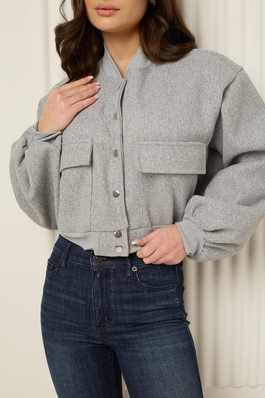 Front pocket detailed cropped jacket in Grey