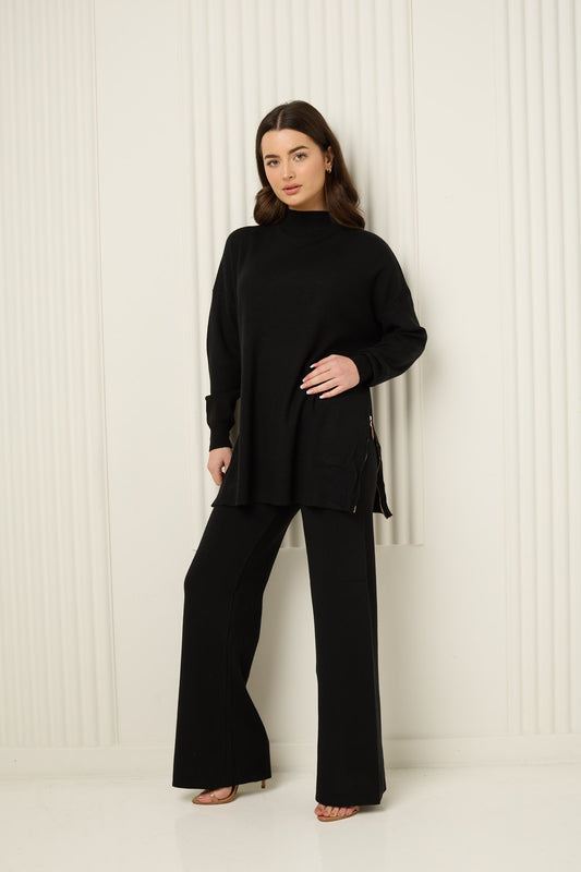 Side zip detailed co-ord in Black