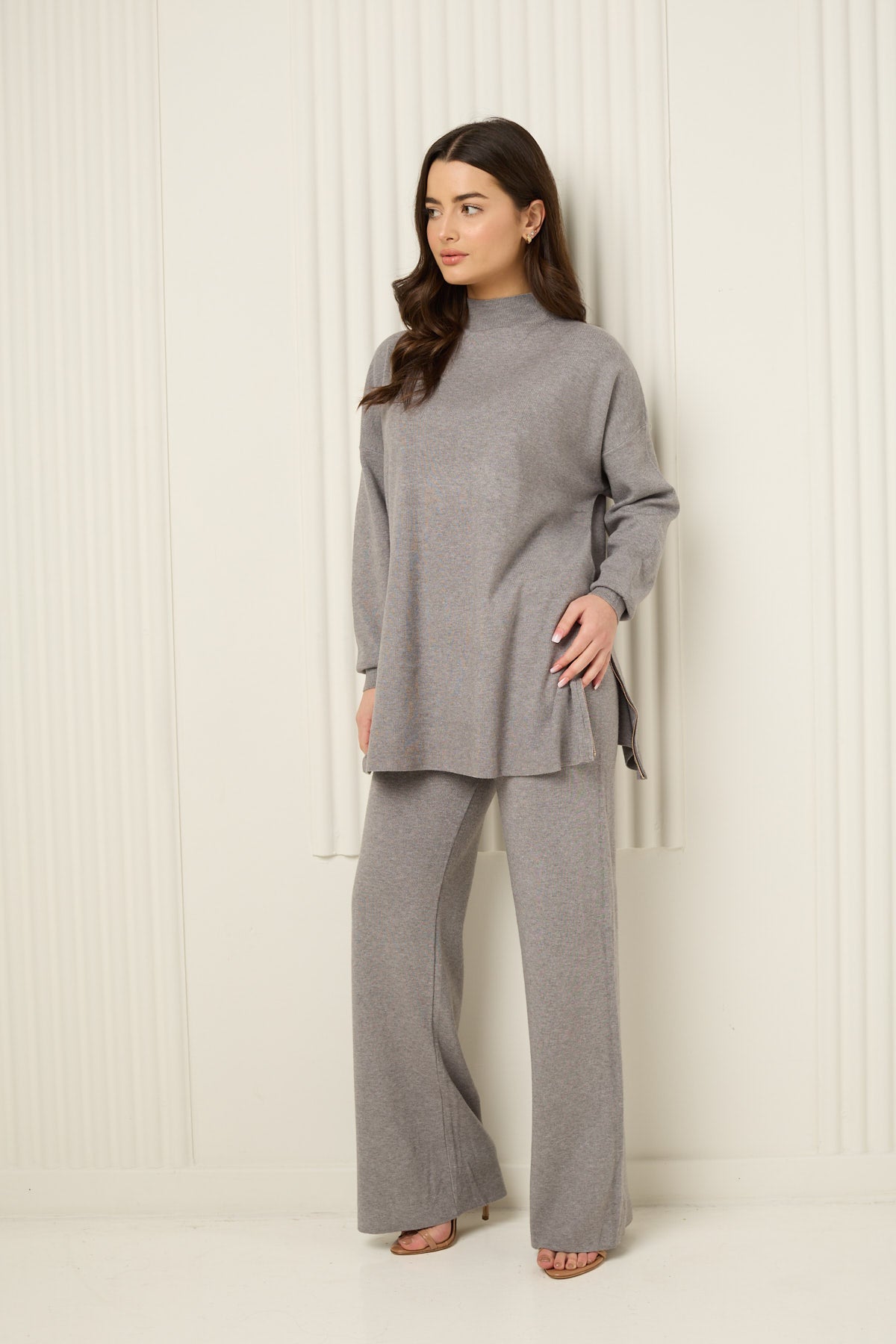 Side zip detailed co-ord in Grey