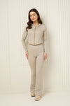 Soft ribbed zip hoody set in Taupe