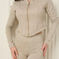 Soft ribbed zip hoody set in Taupe