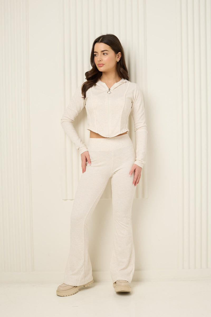 Soft ribbed zip hoody set in Beige
