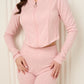 Soft ribbed zip hoody set in Pink