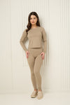 Long sleeve active leisure legging set in Taupe