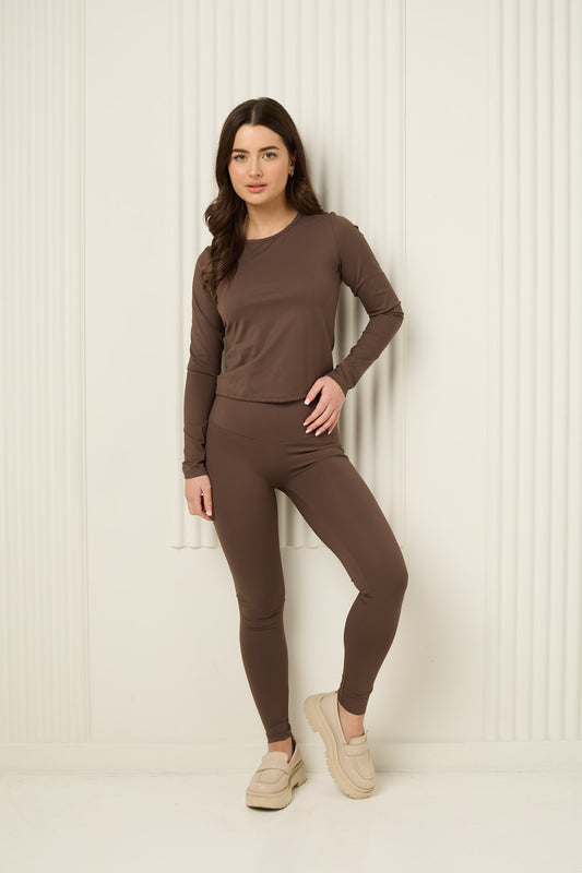 Long sleeve active leisure legging set in Choco