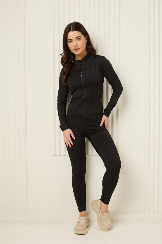 Active leisure jacket legging set in Black