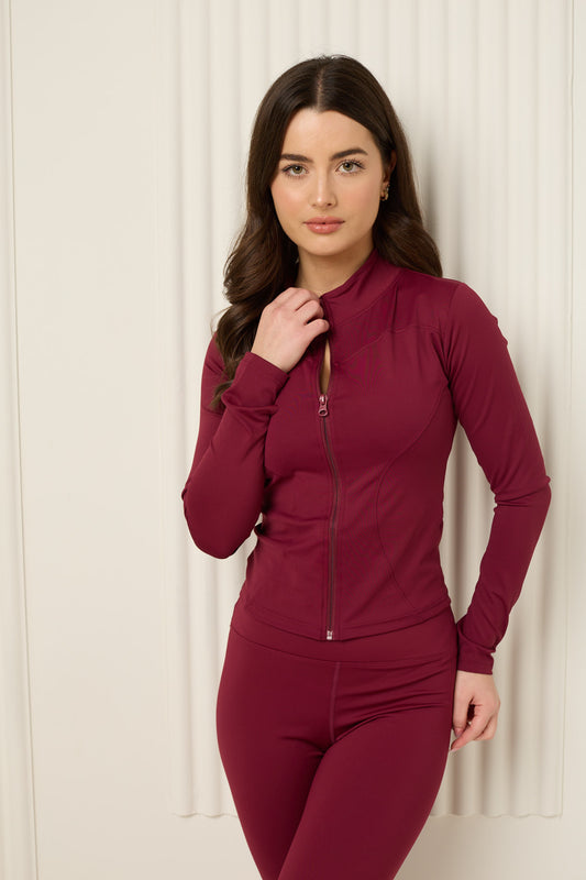 Active leisure jacket legging set in Wine