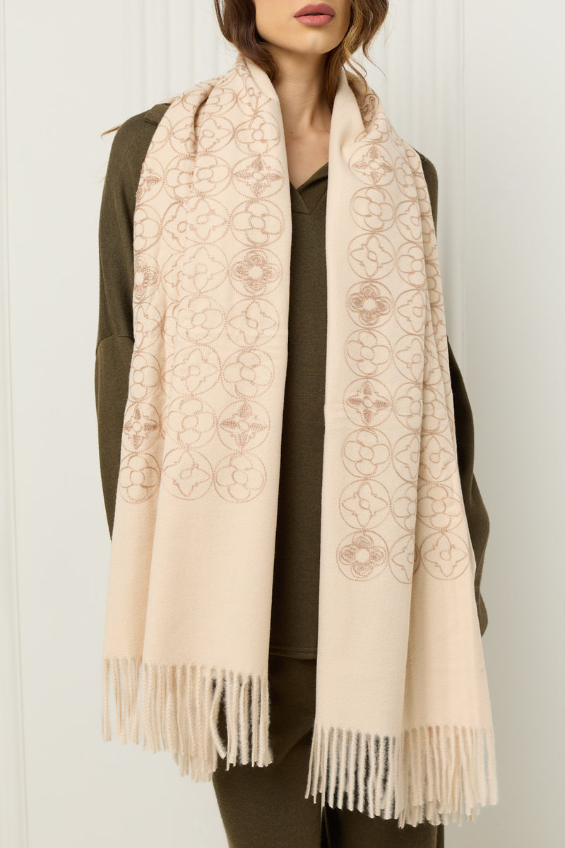 Flower embodied scarf in Beige