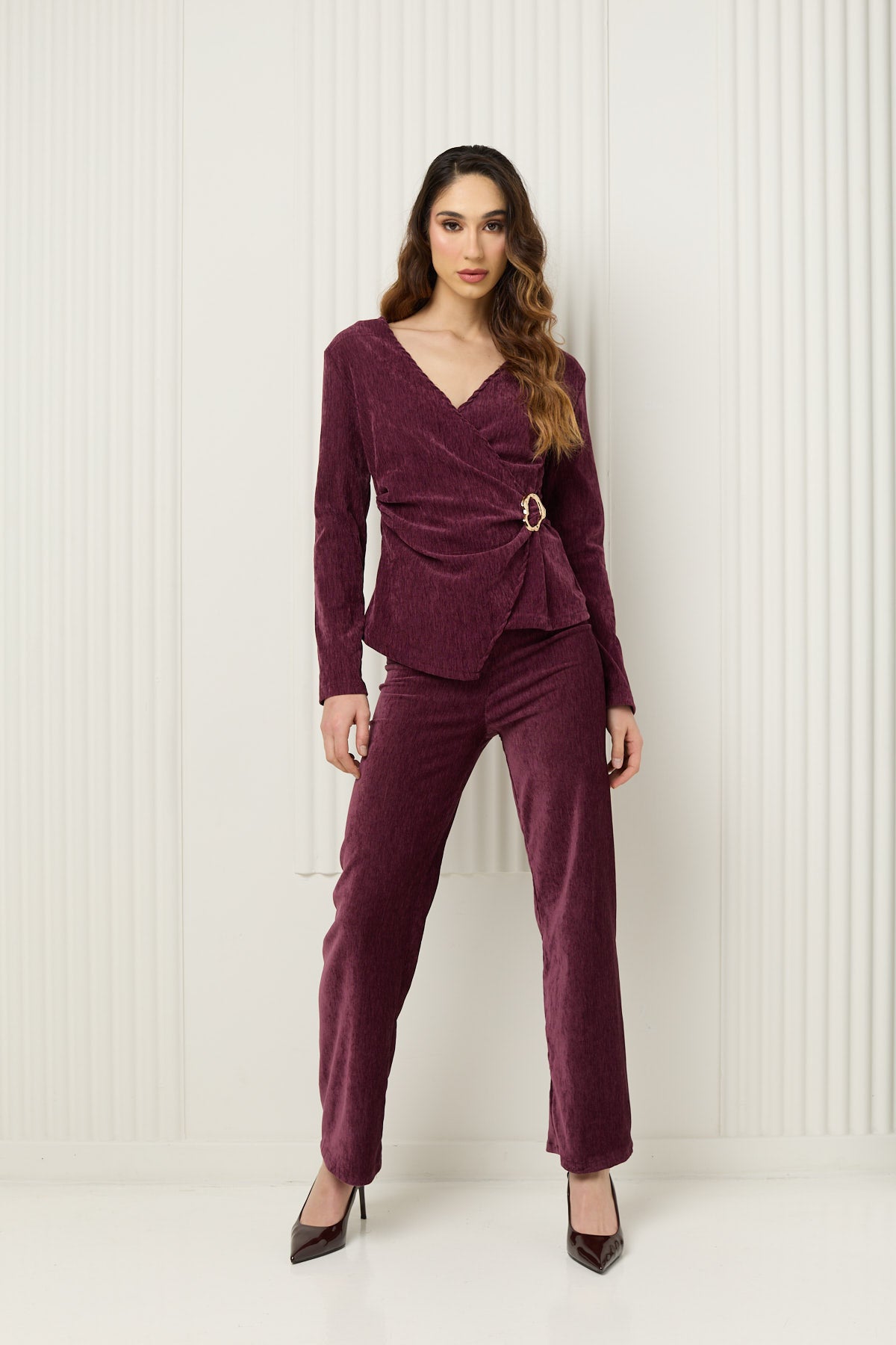 Chenille co-ord with buckle detail in Wine