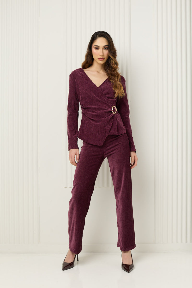 Chenille co-ord with buckle detail in Wine