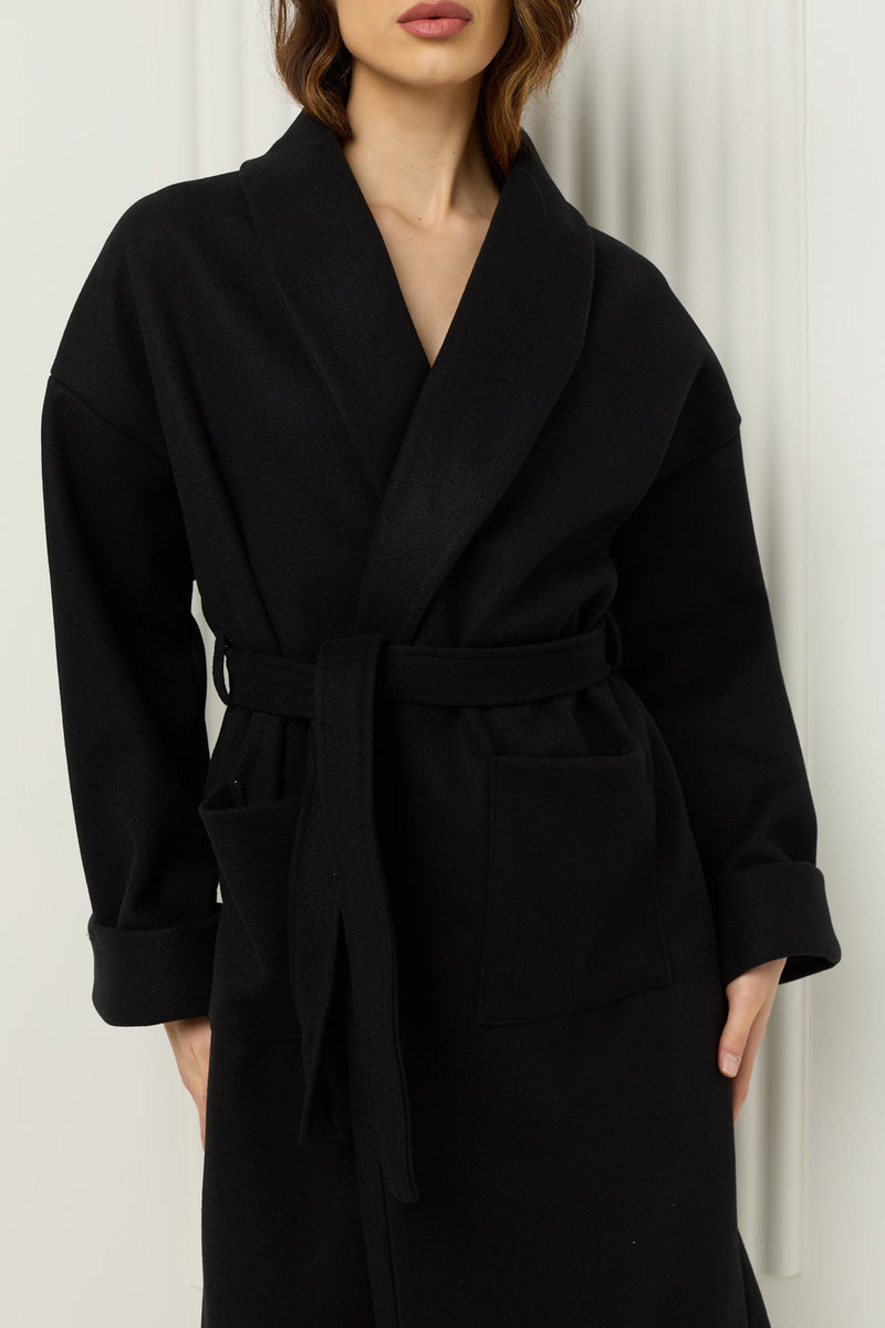 Soft belted wrap over coat in Black