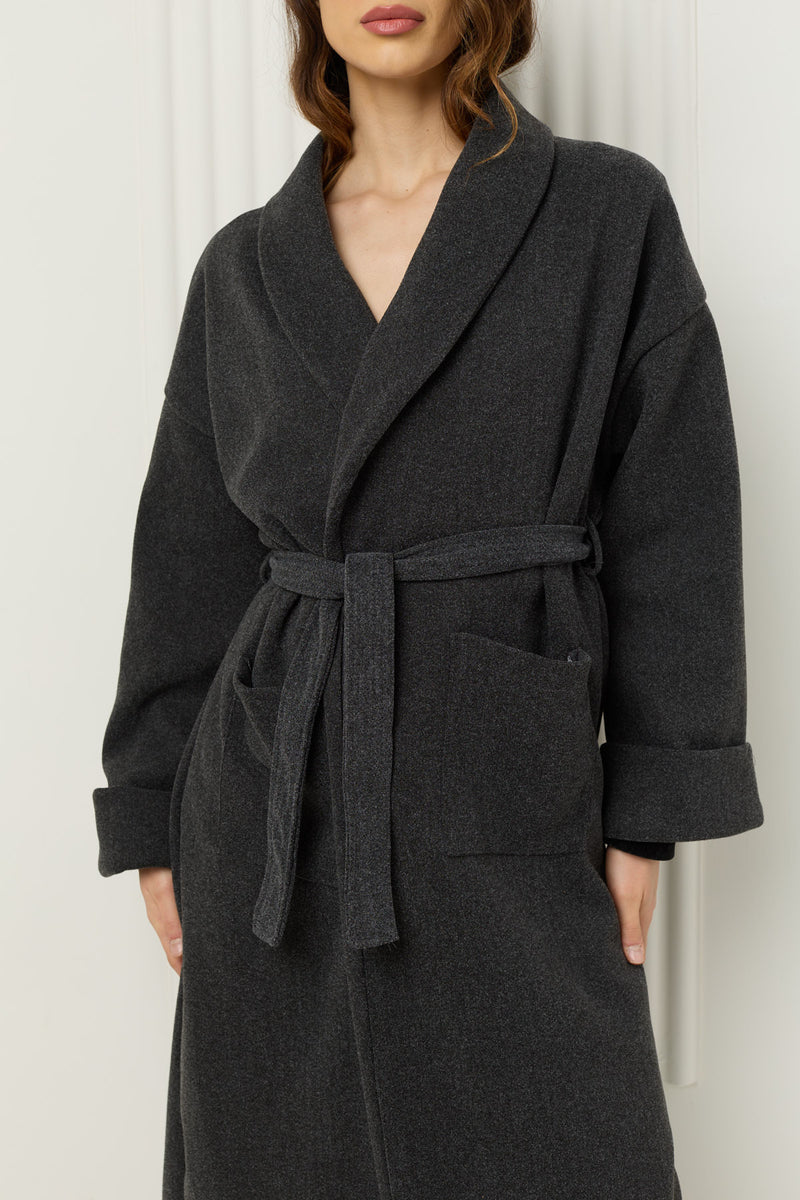 Soft belted wrap over coat in Dark Grey