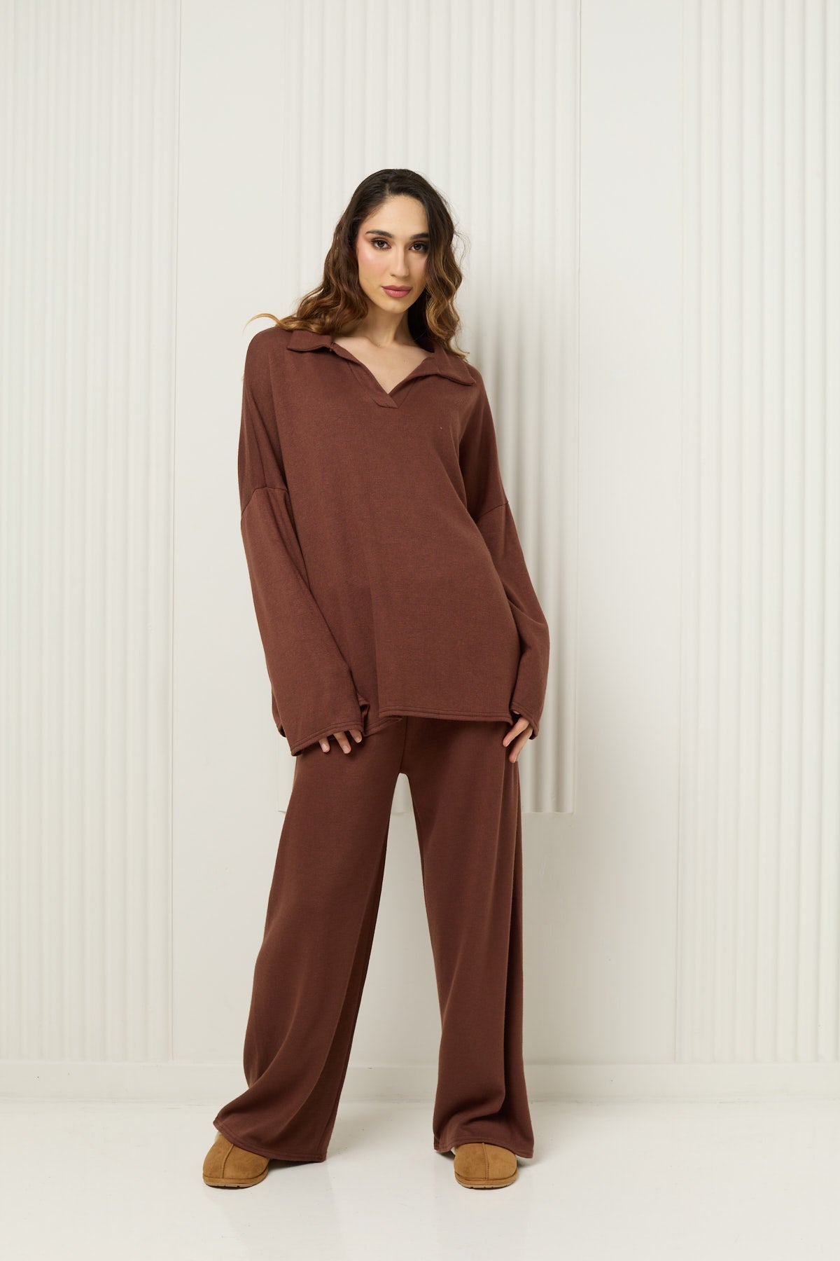 Soft knit collar co-ord in Choco