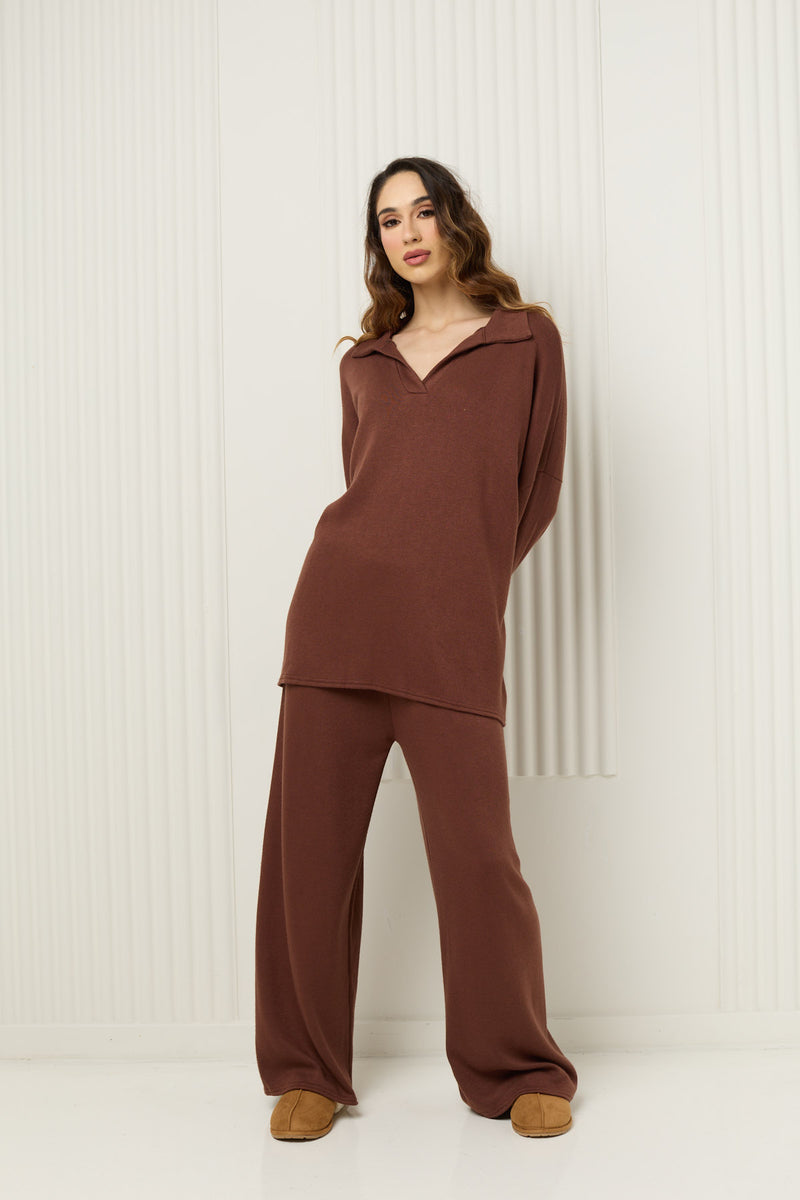 Soft knit collar co-ord in Choco