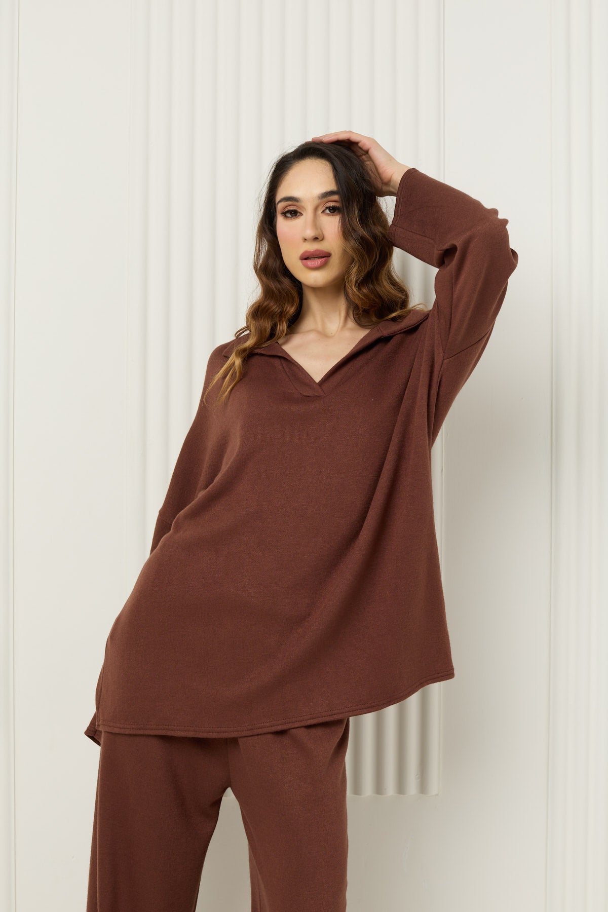 Soft knit collar co-ord in Choco