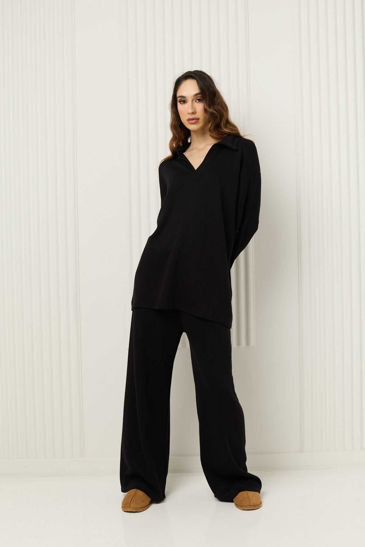 Soft knit collar co-ord in Black