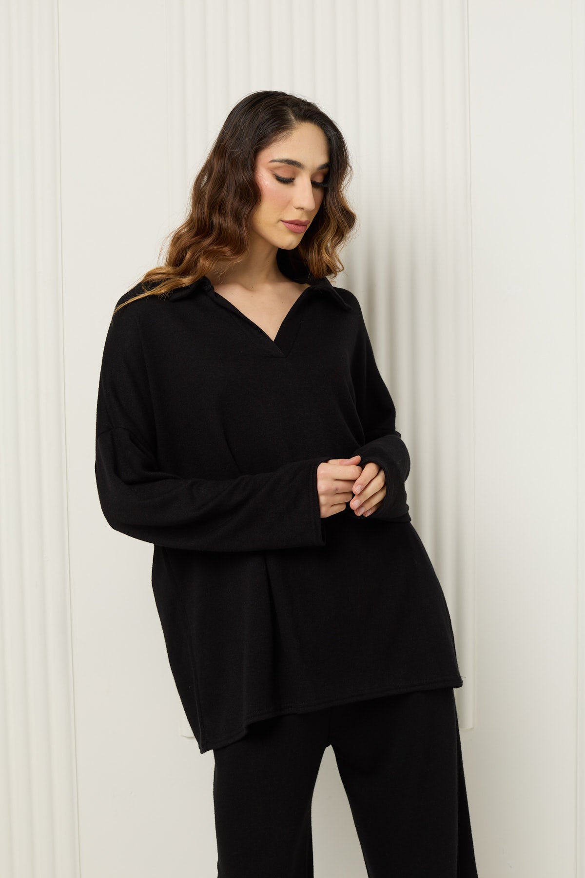 Soft knit collar co-ord in Black