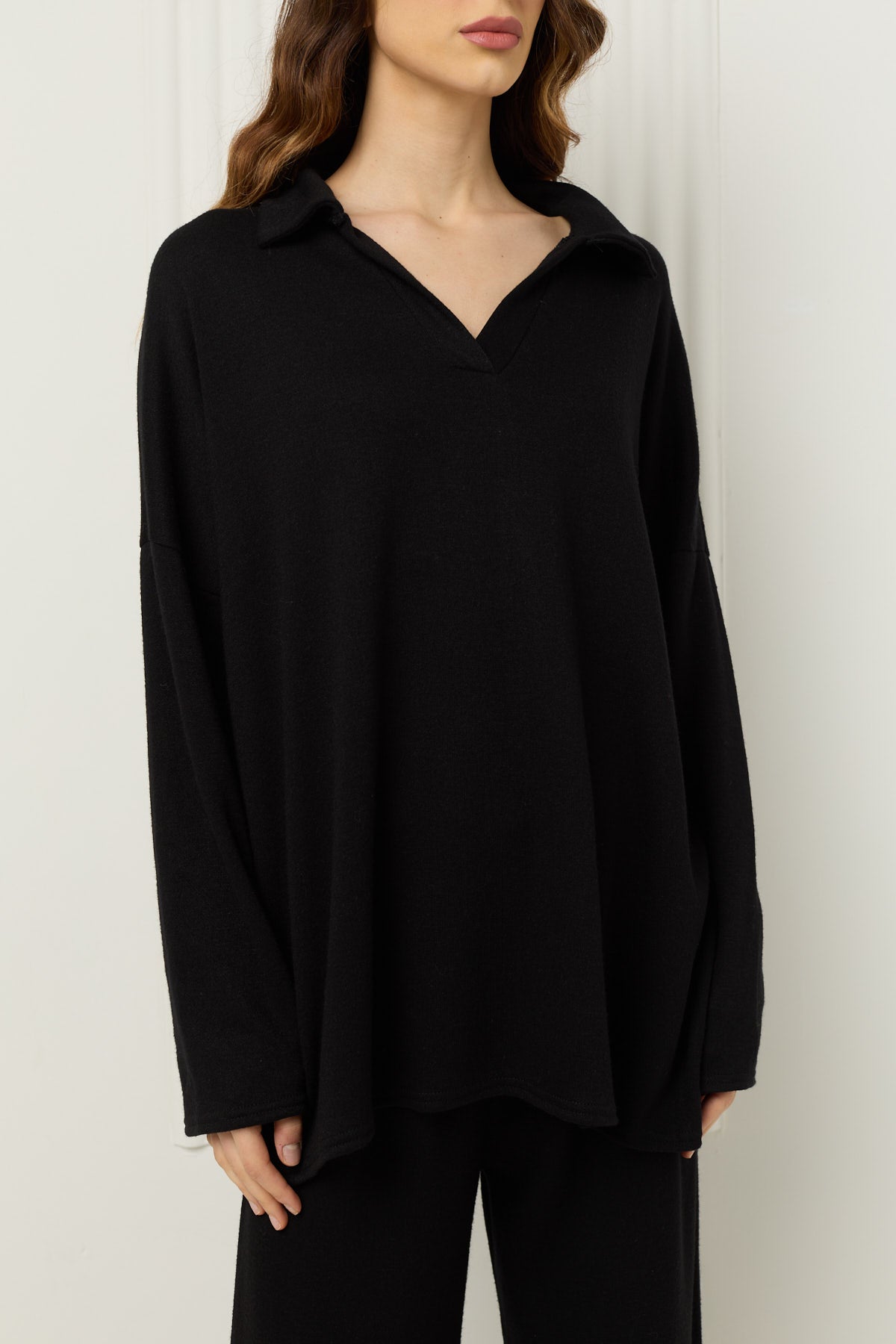 Soft knit collar co-ord in Black